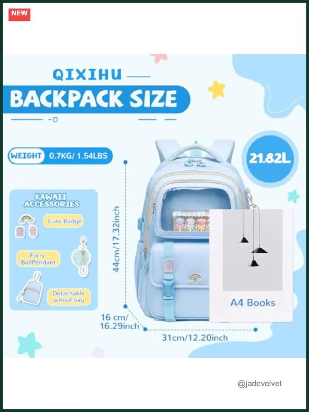 Kawaii Girls Backpack with Multiple Pockets, Lightweight Water-Resistant School